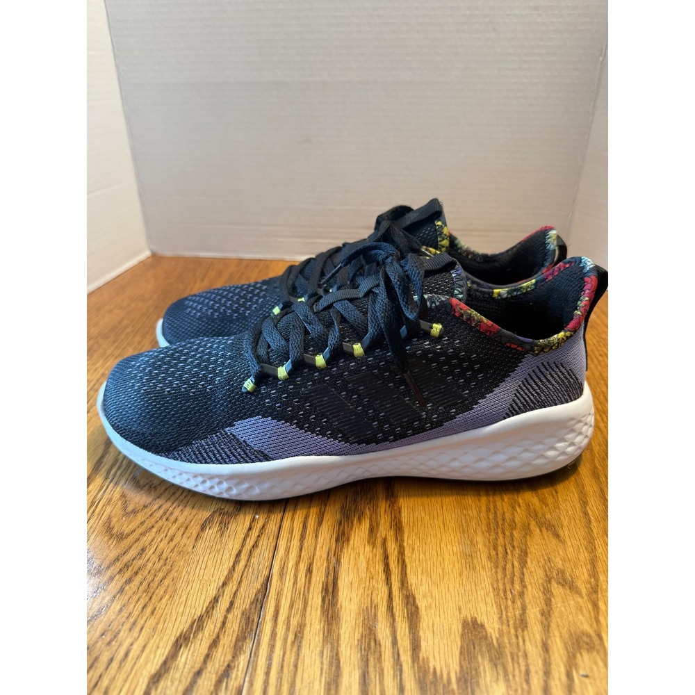 Adidas Fluidflow 2.0 Womens Running Shoes Black Purple Floral GW4011 Size 9.5
